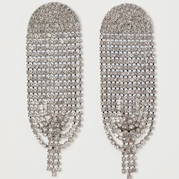 Large Rhinestone chains Earrings - Silver-colored - Ladies NWOT - Picture 3 of 5